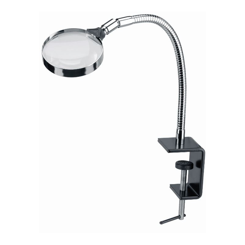 Schweizer Lupa Stativ de lucru, lupă, clemă de masă, 2,5x/Ø90mm, biconvex