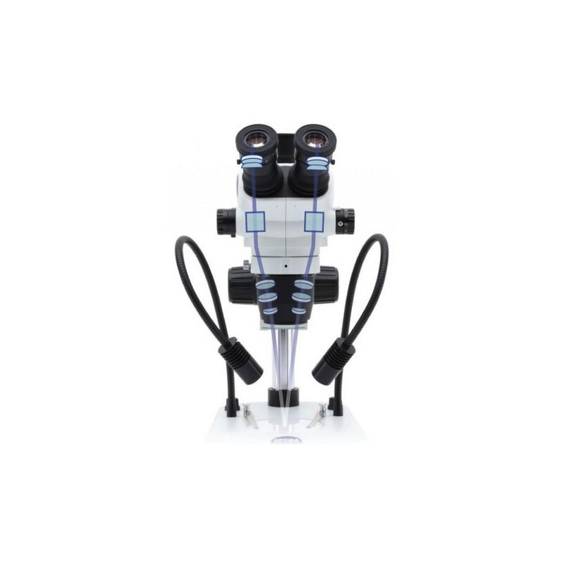 Optika microscopul stereoscopic zoom SZO-3, bino, 6,7-45x, stativ coloană, lumină incidentă și transmisă