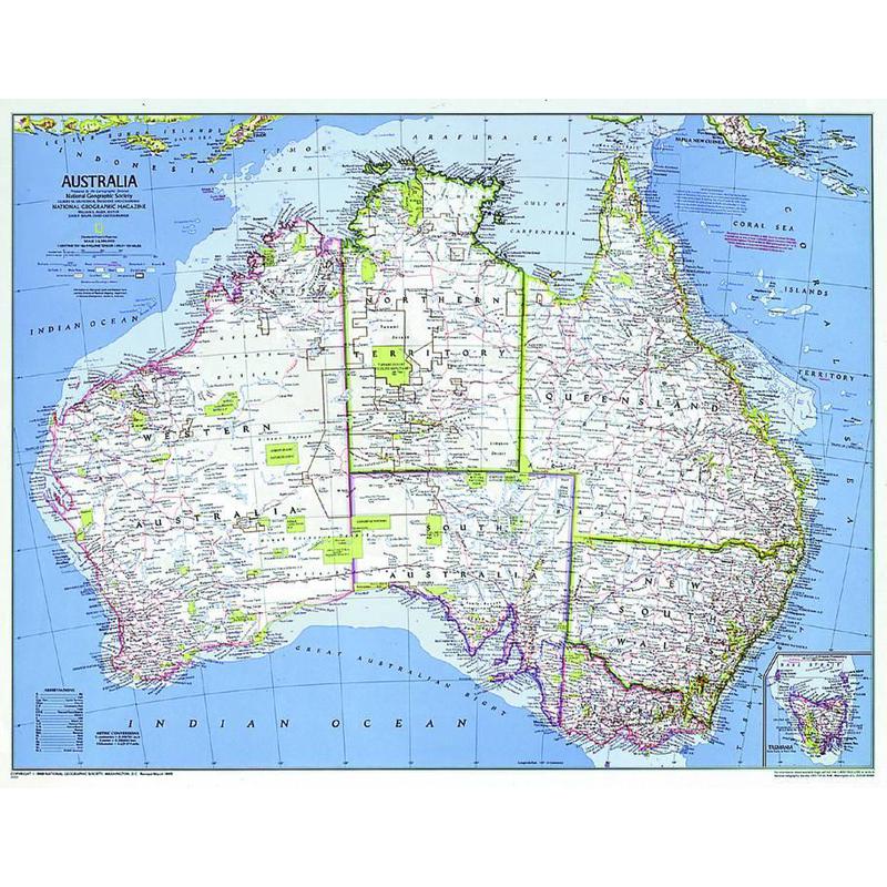National Geographic Hartă continentală Harta politică a Australiei