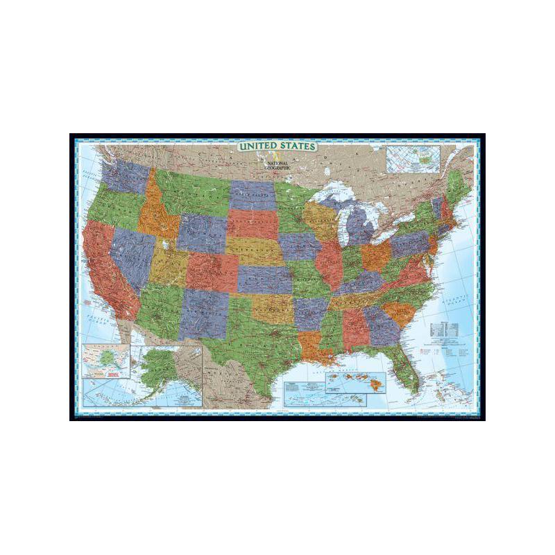 National Geographic Harta Hartă SUA politică decorativă, mare, laminată
