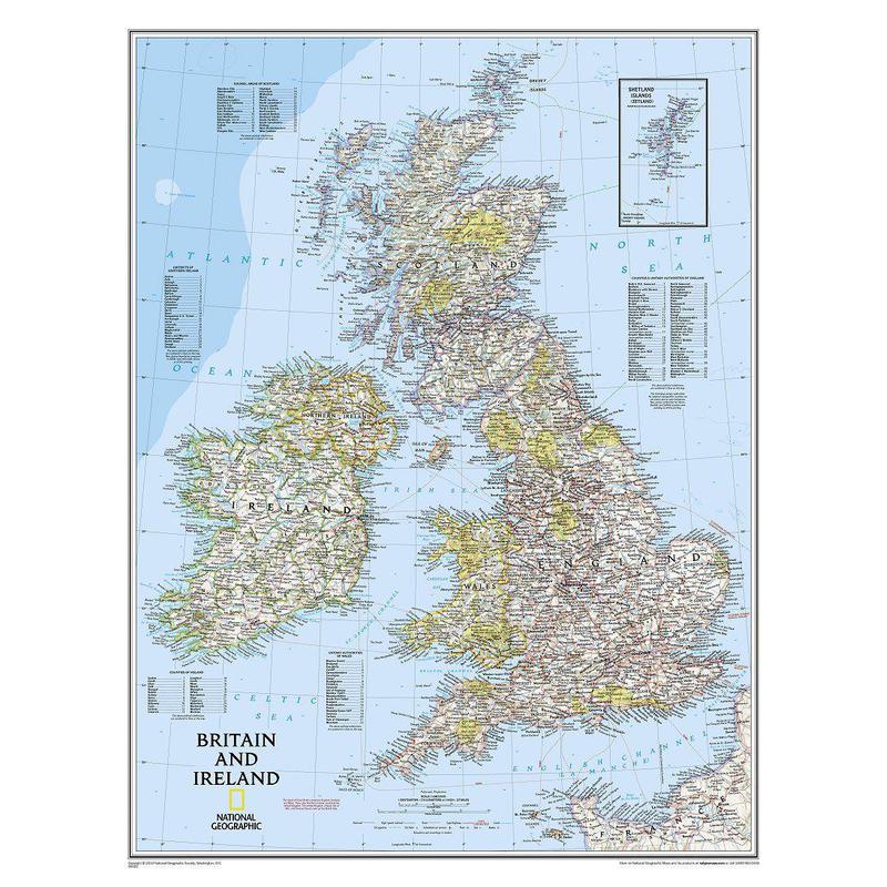 National Geographic Harta regionala Insulele Britanice (laminată)