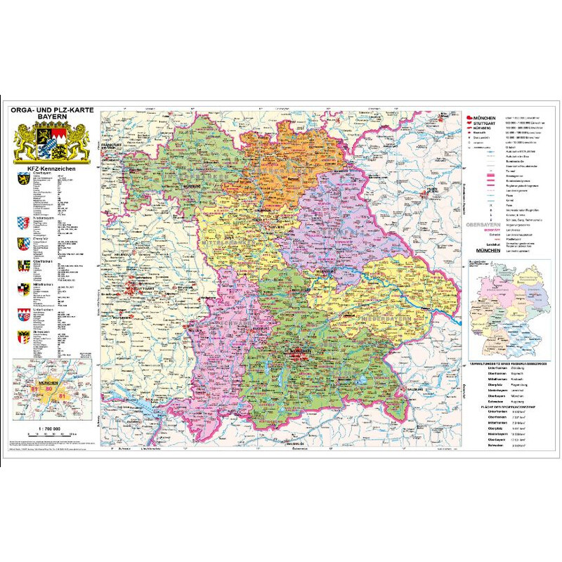 Stiefel Harta regionala Bayern politisch mit Postleitzahlen