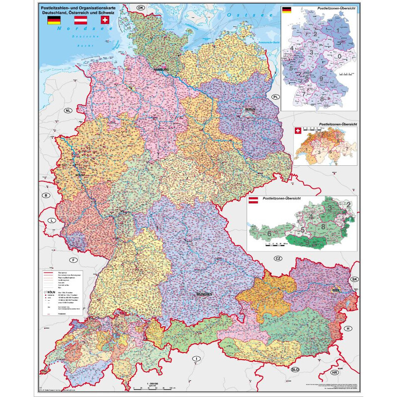 Stiefel Harta regionala Deutschland-Österreich-Schweiz PLZ- u. Organisationskarte