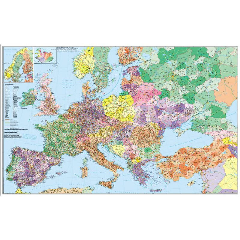 Stiefel Hartă continentală Europa cu Turcia Harta străzilor și a codurilor poștale (multilingual)