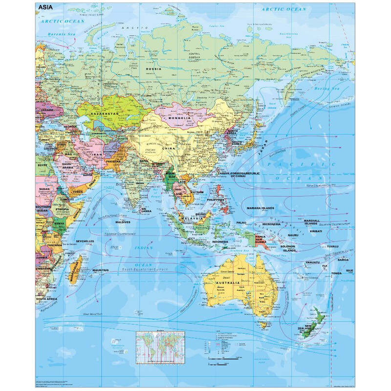 Stiefel Hartă continentală Asia politică (Engleza)