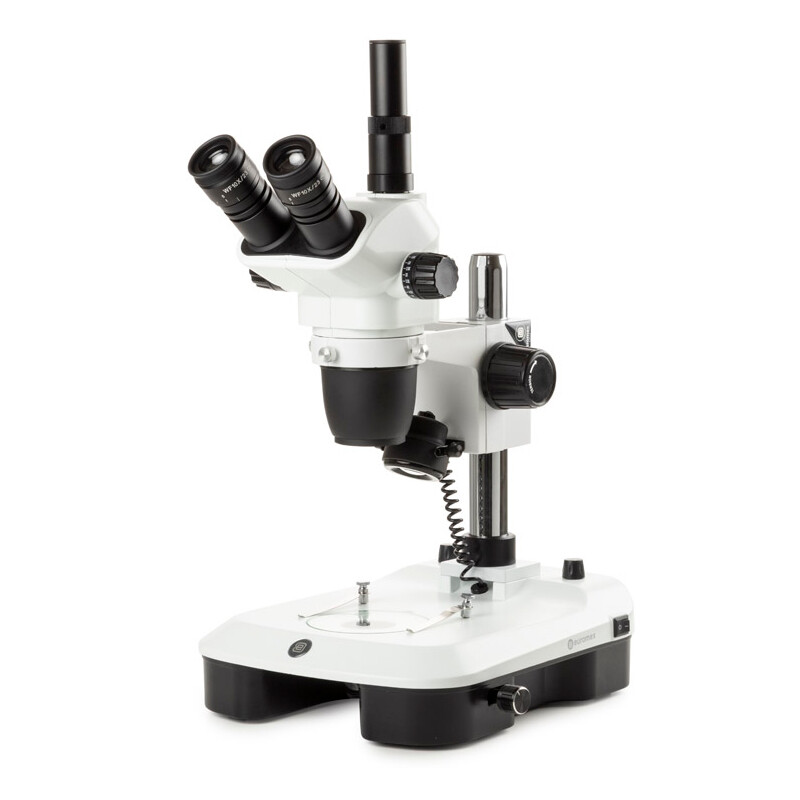Euromex microscopul stereoscopic zoom NZ.1703-M, 6.5-55x, coloană, lumină incidentă și transmisă, trino, oglindă pentru Camp intunecat, embriologie