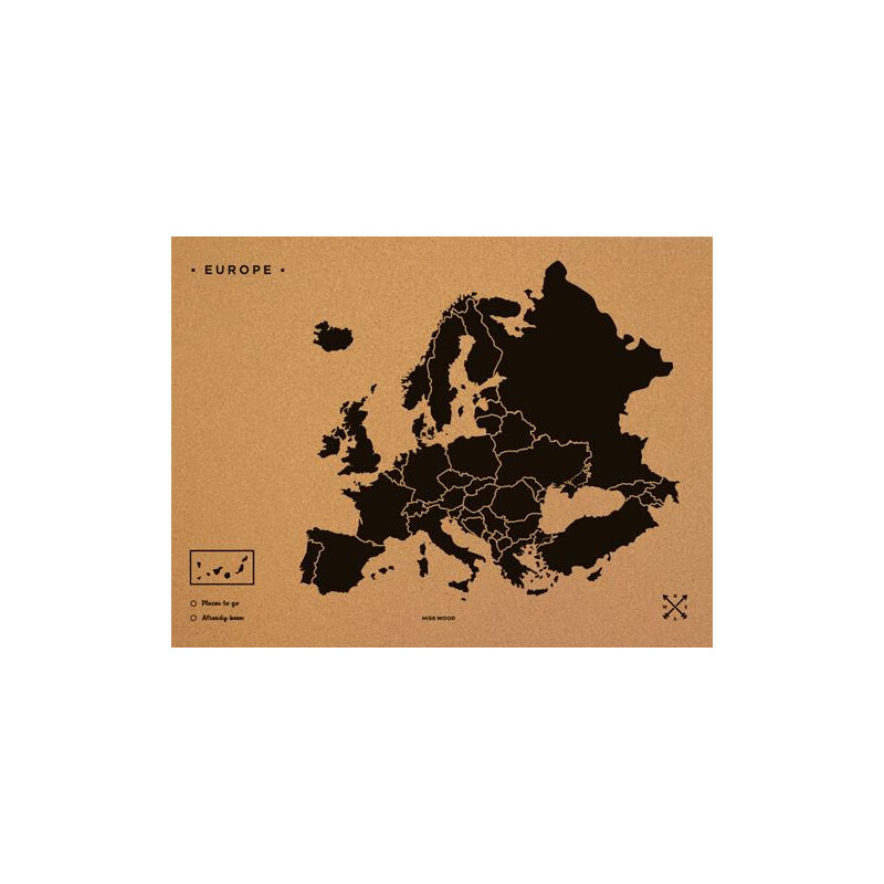 Miss Wood Hartă continentală Woody Map Europa schwarz 60x45cm