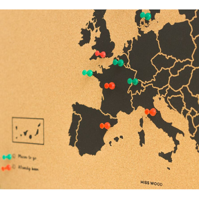 Miss Wood Hartă continentală Woody Map Europa schwarz XL