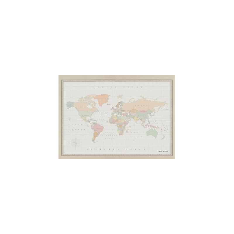 Miss Wood Harta lumii Woody Map Watercolor Colonial L