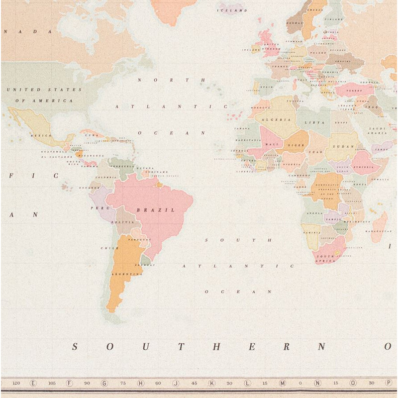 Miss Wood Harta lumii Woody Map Watercolor Colonial L