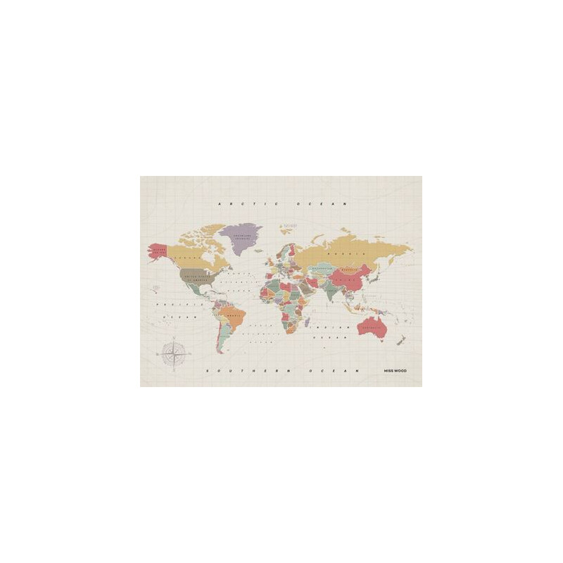 Miss Wood Harta lumii Woody Map Watercolor Tropical XL