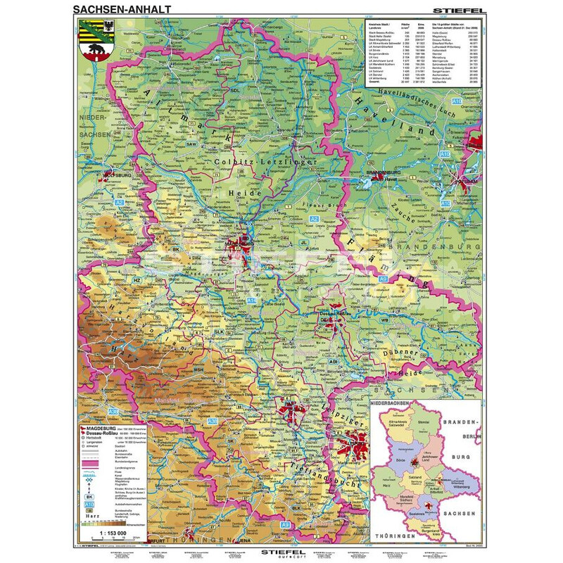 Stiefel Harta regionala Sachsen-Anhalt physisch