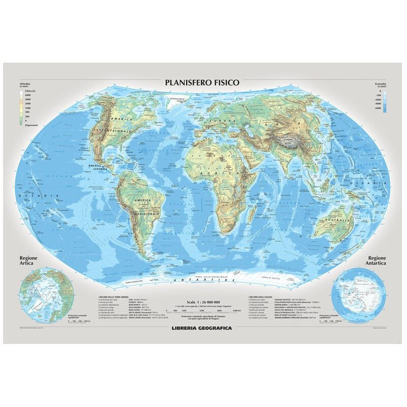 Libreria Geografica Harta lumii Planisfero fisico e politico