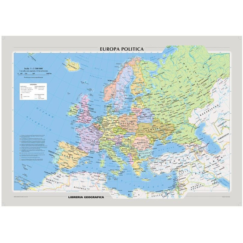 Libreria Geografica Hartă continentală Europa fisica e politica