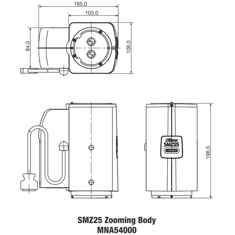 Nikon Cap stereo SMZ25, motorized, parallel optics, achromate, Zoom Head, bino, 6.3-157.5x, click stop, ratio 25:1, 15°