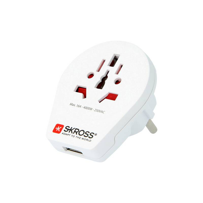 Skross Adaptor de călătorie de la World la Europe cu USB