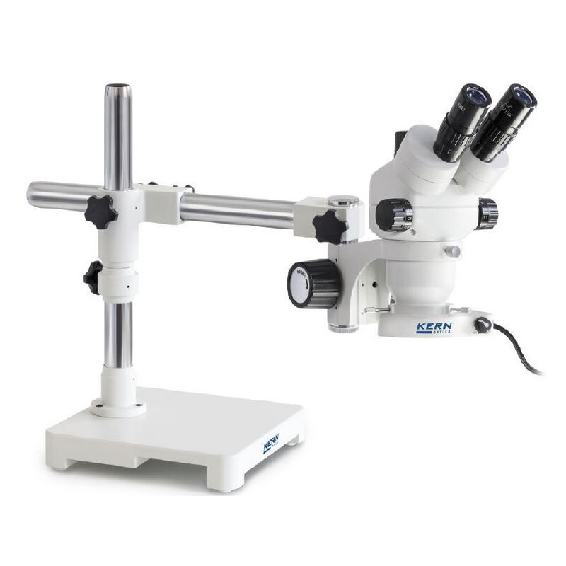Kern microscopul stereoscopic zoom OZM 902, bino, 7x-45x, HSWF, Trepied, braț simplu cu masă, inel de lumină LED 4,5 W