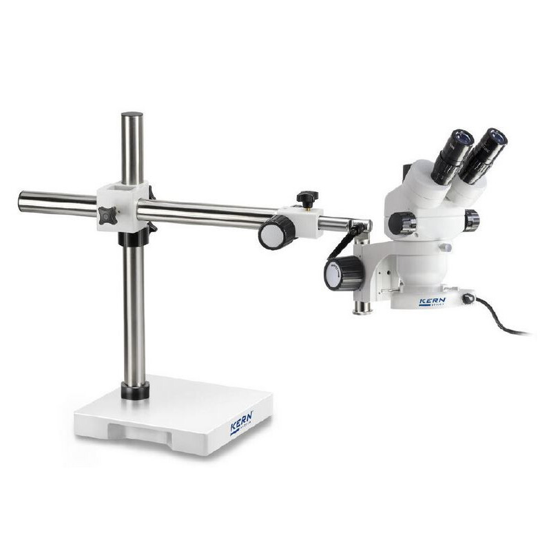 Kern microscopul stereoscopic zoom OZM 912, bino, 7x-45x, HSWF 10x23 mm, Stativ, Einarm (430 mm x 385 mm) m. Tischplatte, Ringlicht LED 4.5 W