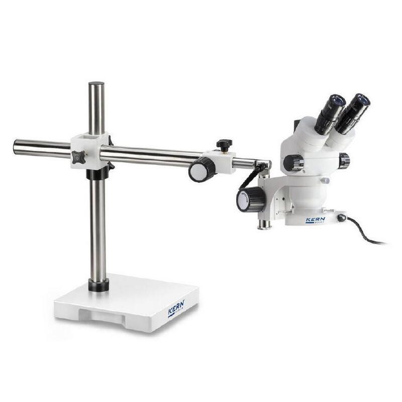 Kern microscopul stereoscopic zoom OZM 912, bino, 7x-45x, HSWF 10x23 mm, Trepied, braț simplu (430 mm x 385 mm) cu blat de masă, Lumină circulară LED 4,5 W