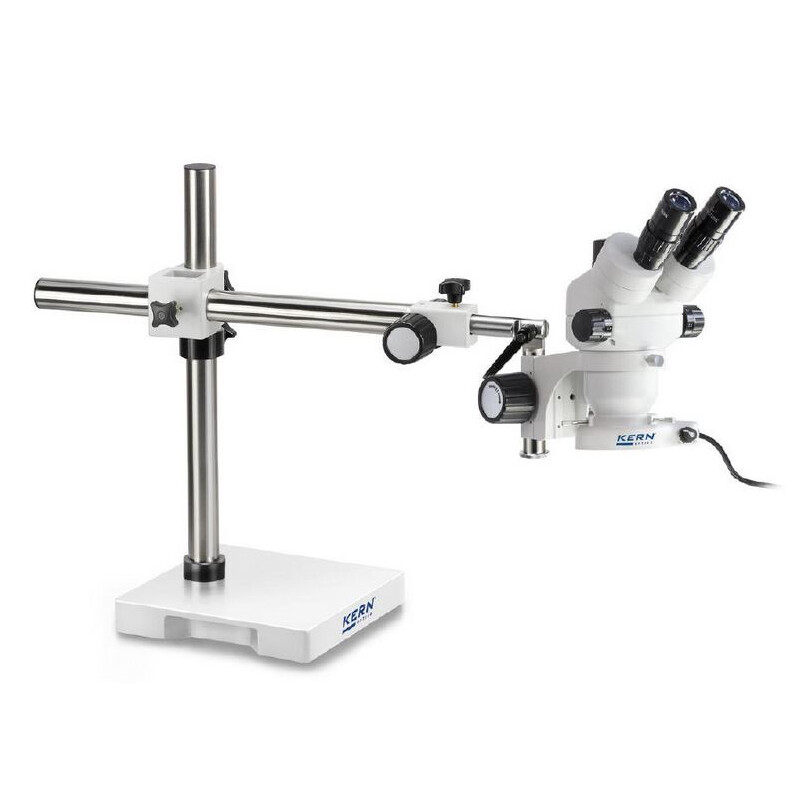 Kern microscopul stereoscopic zoom OZM 913, trino, 7x-45x, HSWF 10x23 mm, Stativ, Einarm (515 mm x 614 mm) m. Tischplatte, Ringlicht LED 4.5 W