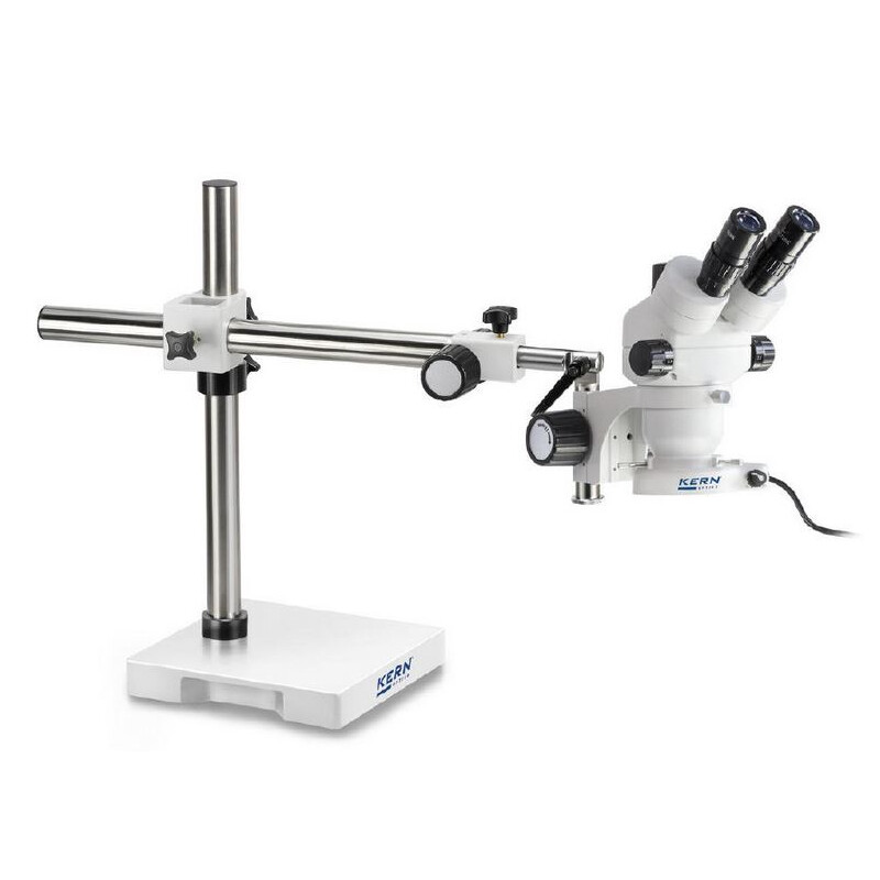 Kern microscopul stereoscopic zoom OZM 913, trino, 7x-45x, HSWF 10x23 mm, Trepied, un singur braț (515 mm x 614 mm) cu blat de masă, Lumină circulară LED 4,5 W