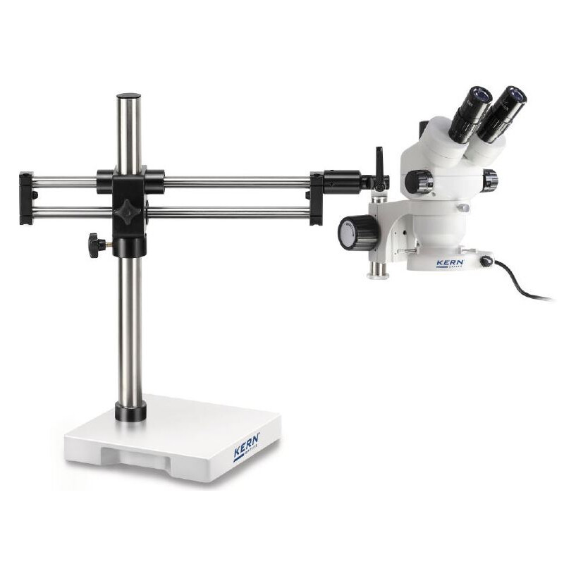 Kern microscopul stereoscopic zoom OZM 932, bino, 7-45x, HSWF 10x23 mm, Trepied braț dublu, 430x480mm, w. masă, Lumina circulara LED 4.5 W