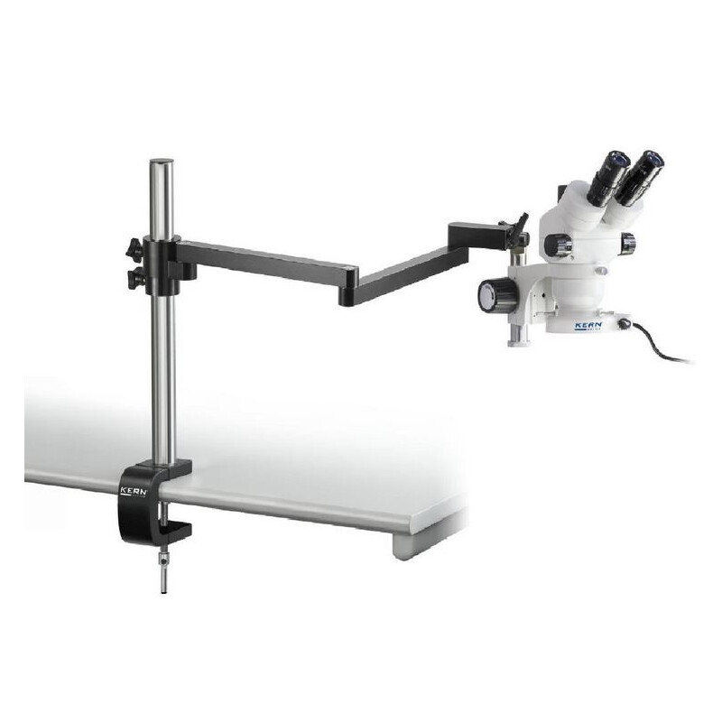 Kern microscopul stereoscopic zoom OZM 953, trino, 7-45x, HSWF 10x23 mm, braț articulat, braț metalic articulat, clemă de masă, Lumină circulară LED, 4.5W