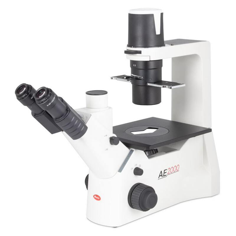 Motic Microscop inversat AE2000 trino, infinity, 40x-200x, phase, Hal, 30W
