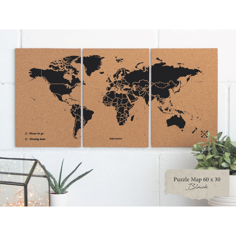 Miss Wood Harta lumii Hartă puzzle M - negru