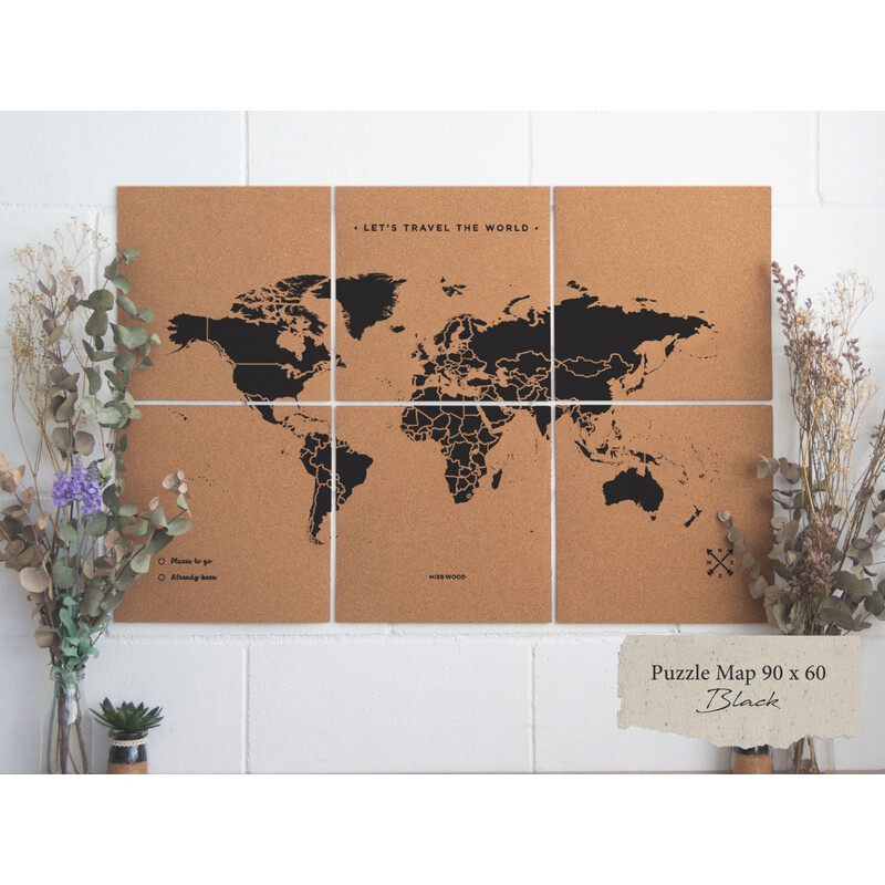 Miss Wood Harta lumii Hartă puzzle XL - negru