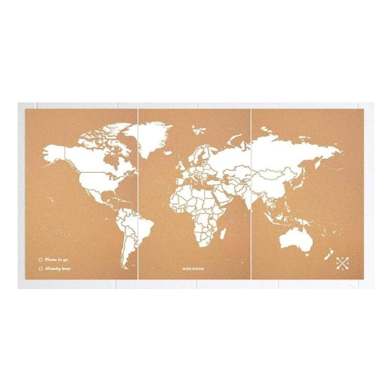 Miss Wood Harta lumii Woody Map Natural Cork XXXL white