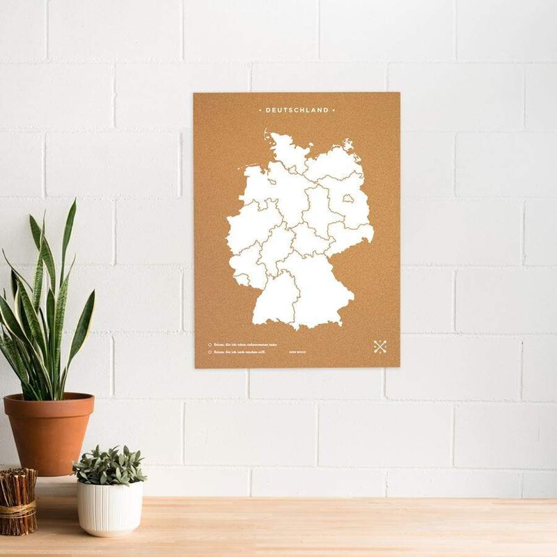 Miss Wood Harta Woody Map Countries Deutschland Cork XL white (60 x 90 cm)