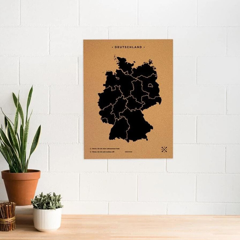 Miss Wood Harta Woody Map Countries Deutschland Cork XL black (90 x 60 cm)