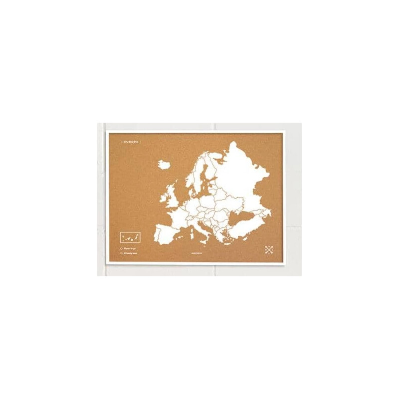 Miss Wood Hartă continentală Woody Map Europa alb 90x60cm înrămat