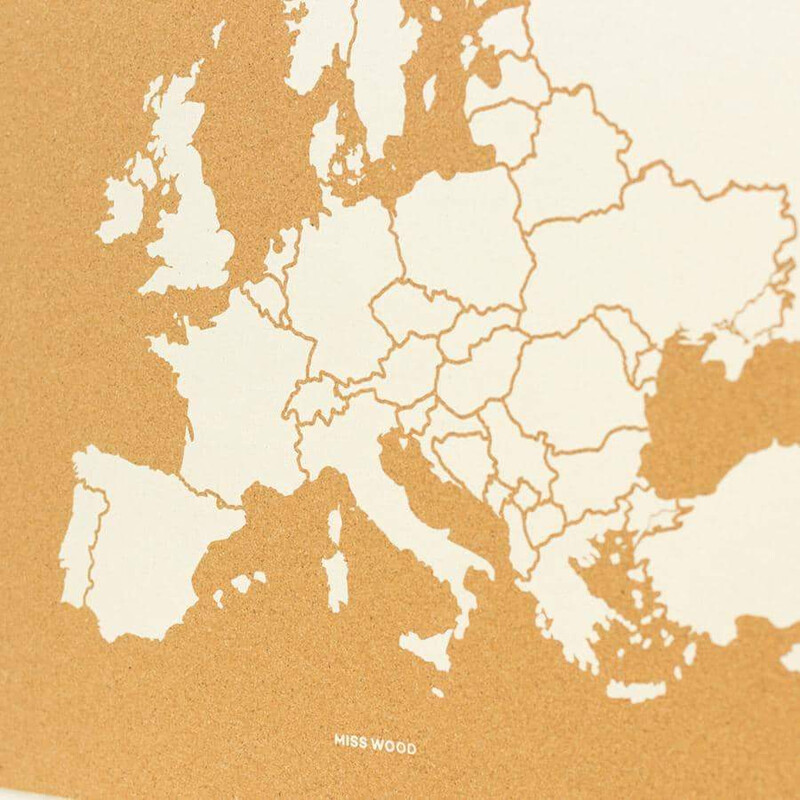 Miss Wood Hartă continentală Woody Map Europa alb 60x45cm înrămat