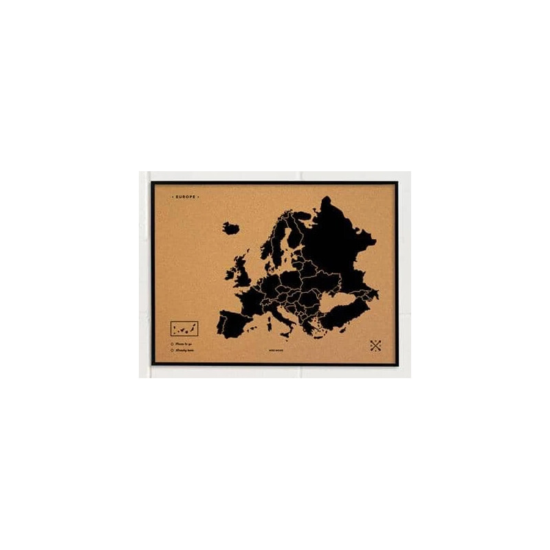 Miss Wood Hartă continentală Woody Map Europa negru 60x45cm înrămat