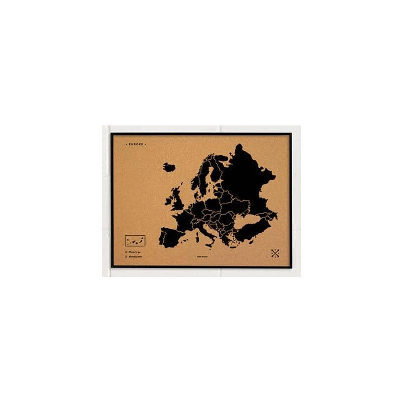 Miss Wood Hartă continentală Woody Map Europa schwarz 60x45cm gerahmt