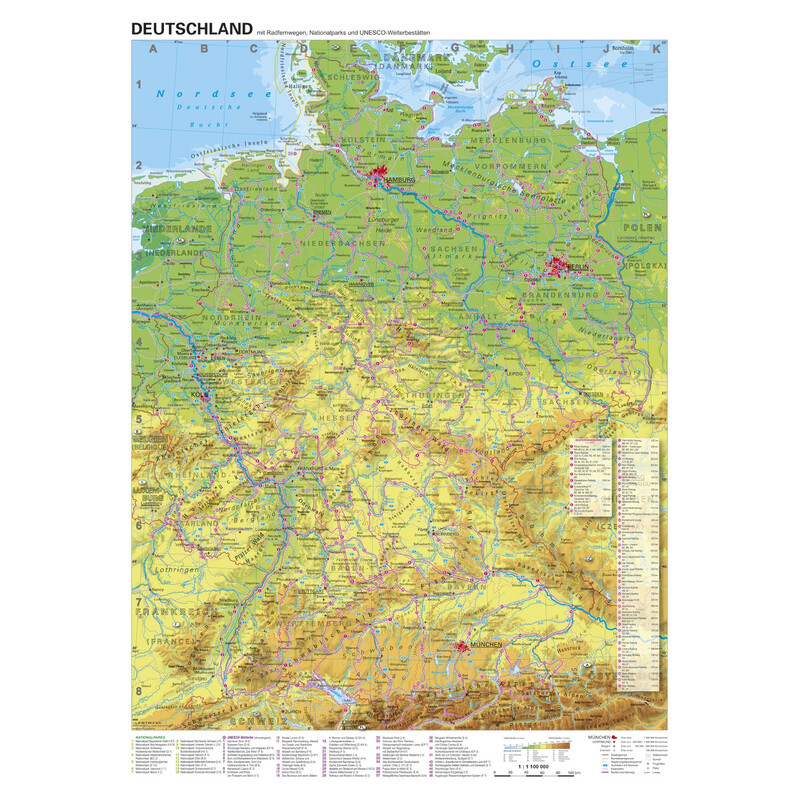 Stiefel Harta Rute de ciclism pe distanțe lungi din Germania (68x98)