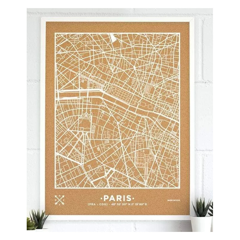Miss Wood Harta regionala Woody Map Natural Paris XL White