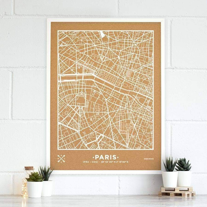 Miss Wood Harta regionala Woody Map Natural Paris XL White