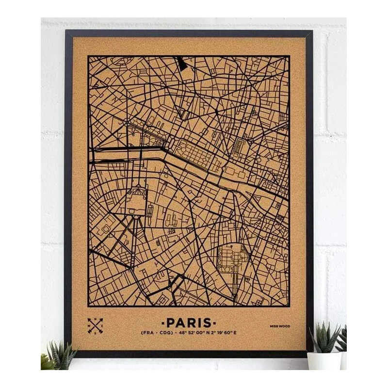 Miss Wood Harta regionala Woody Map Natural Paris XL Negru