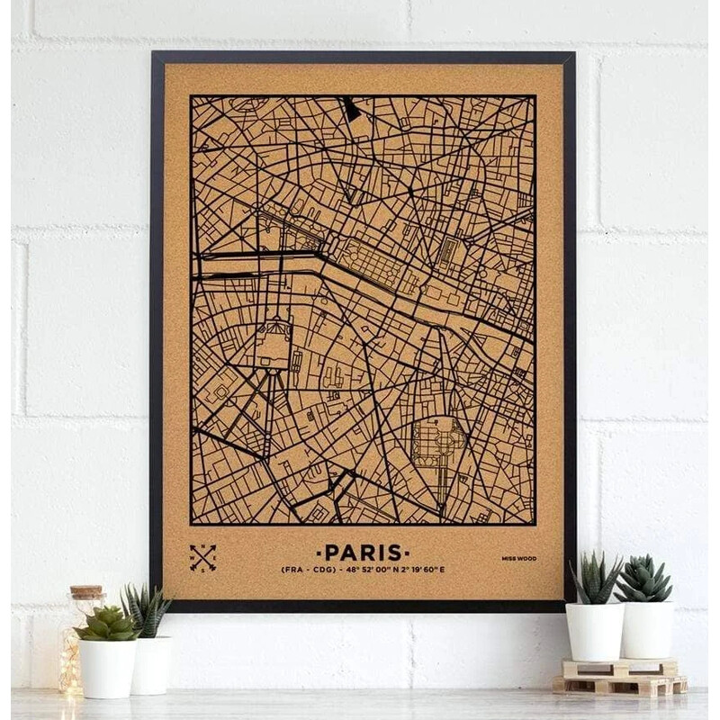 Miss Wood Harta regionala Woody Map Natural Paris XL Negru