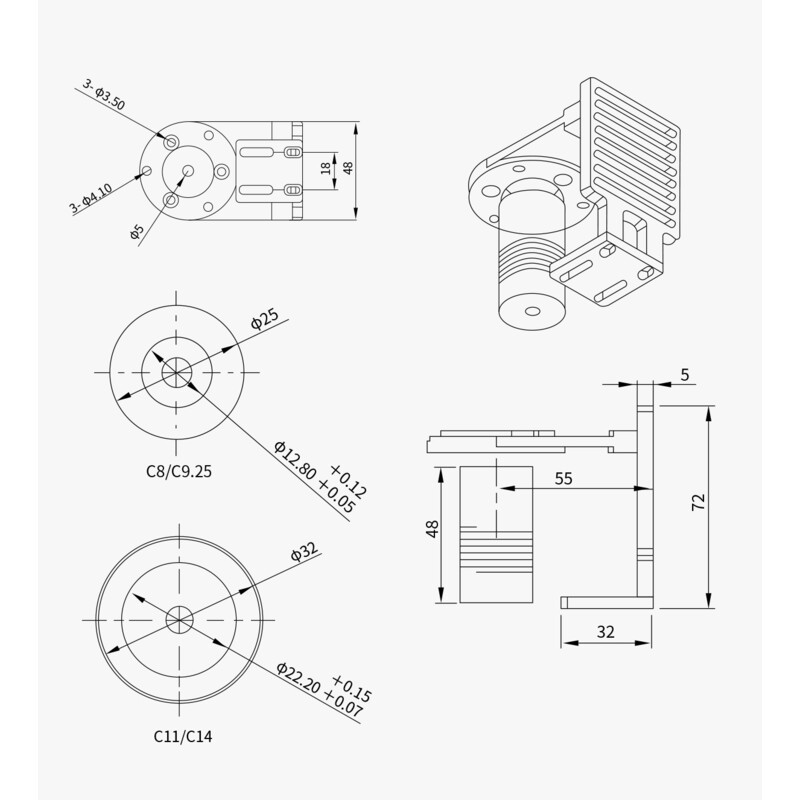 ZWO Adaptoare pentru motorul de focalizare EAF la Celestron C8 & C9.25