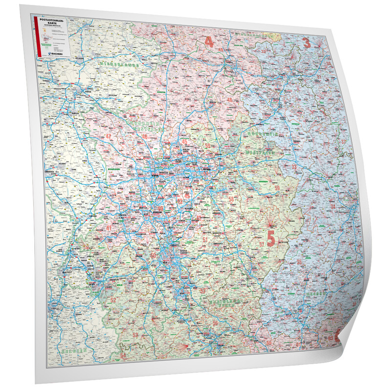 Bacher Verlag Harta regionala Renania de Nord-Westfalia cu coduri poștale (152 x 150 cm)