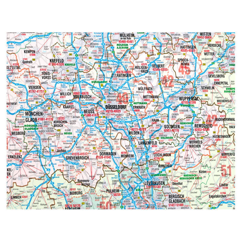 Bacher Verlag Harta regionala Renania de Nord-Westfalia cu coduri poștale (152 x 150 cm)