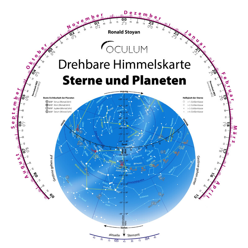 Oculum Verlag Harta cerului Drehbare Himmelskarte Sterne und Planeten 30cm