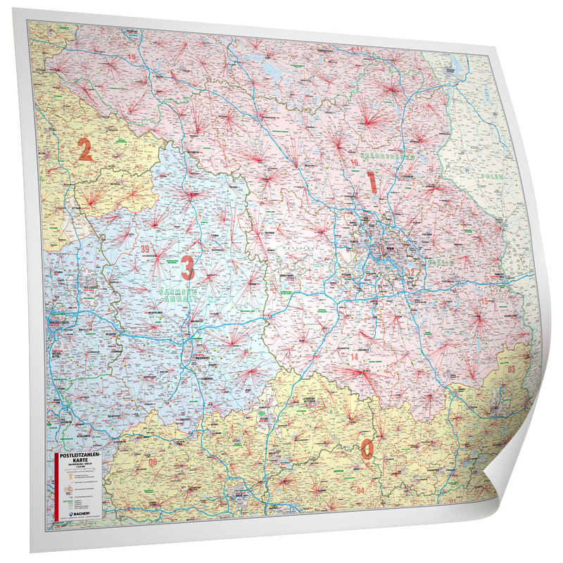 Bacher Verlag Harta regionala Postleitzahlenkarte Brandenburg Berlin (127 x109 cm)