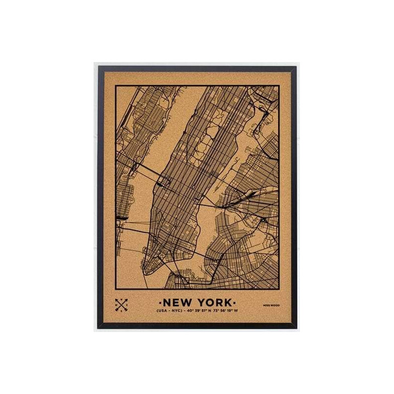 Miss Wood Harta regionala Woody Map Natural New York L Black