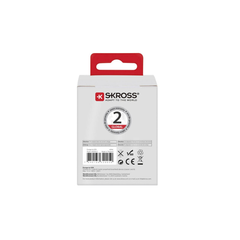 Skross Adaptor de călătorie Europe către SUA
