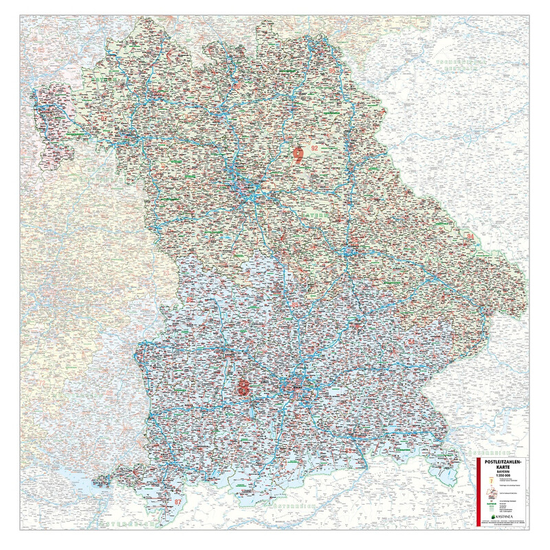 Kastanea Harta regionala Postleitzahlenkarte Bayern (110 x 112 cm)